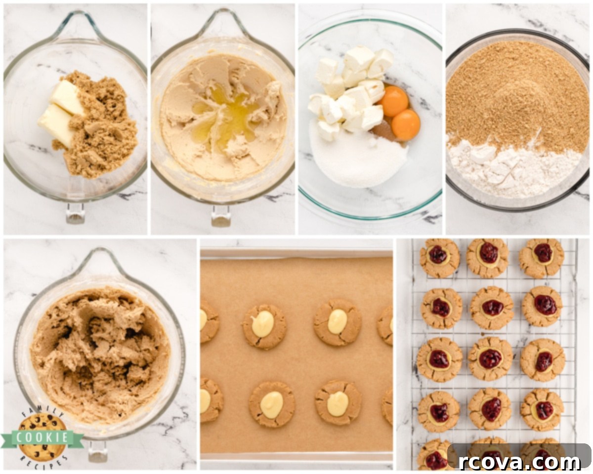 Dreamy Raspberry Cheesecake Cookies 5 A visual step-by-step guide or collage demonstrating how to make raspberry cheesecake cookies, from dough preparation to assembly.