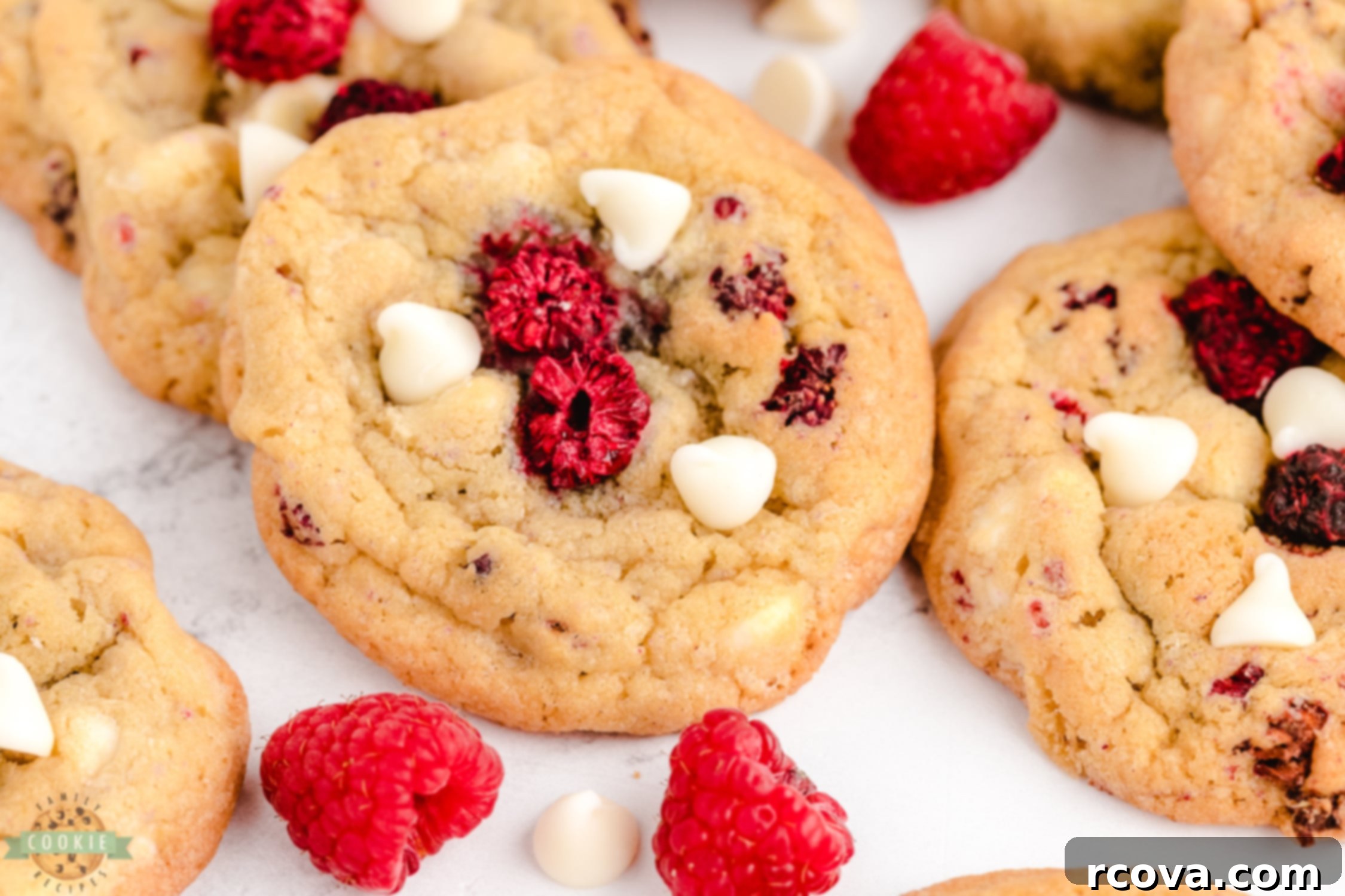 Decadent Raspberry White Chocolate Cookies 2 raspberry cookies with white chocolate