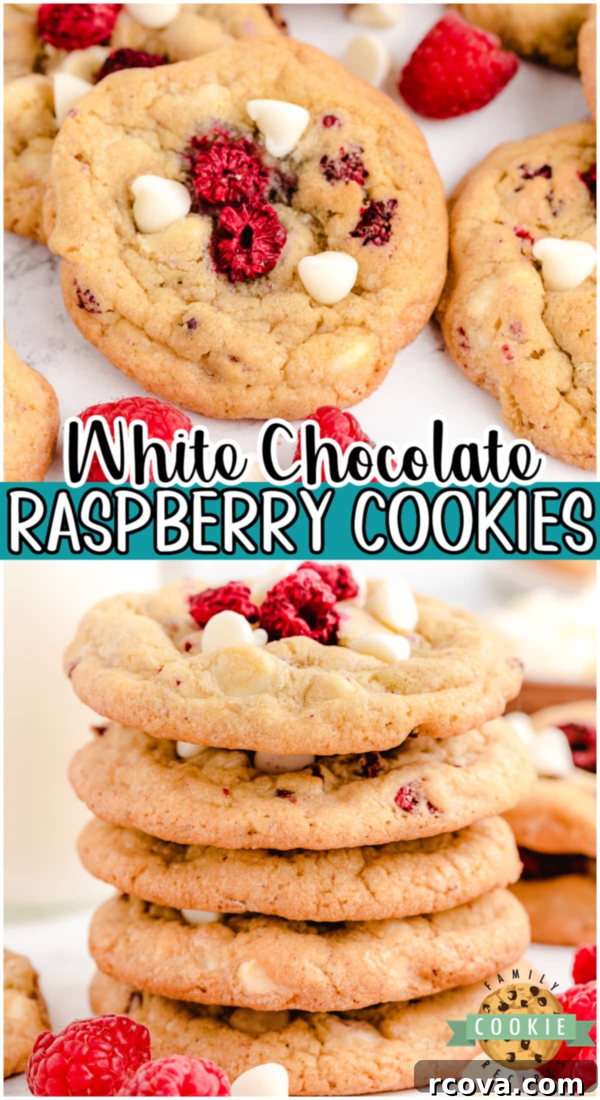 Decadent Raspberry White Chocolate Cookies 12 Raspberry White Chocolate Cookies are soft & buttery cookies packed with white chocolate chips and raspberries!