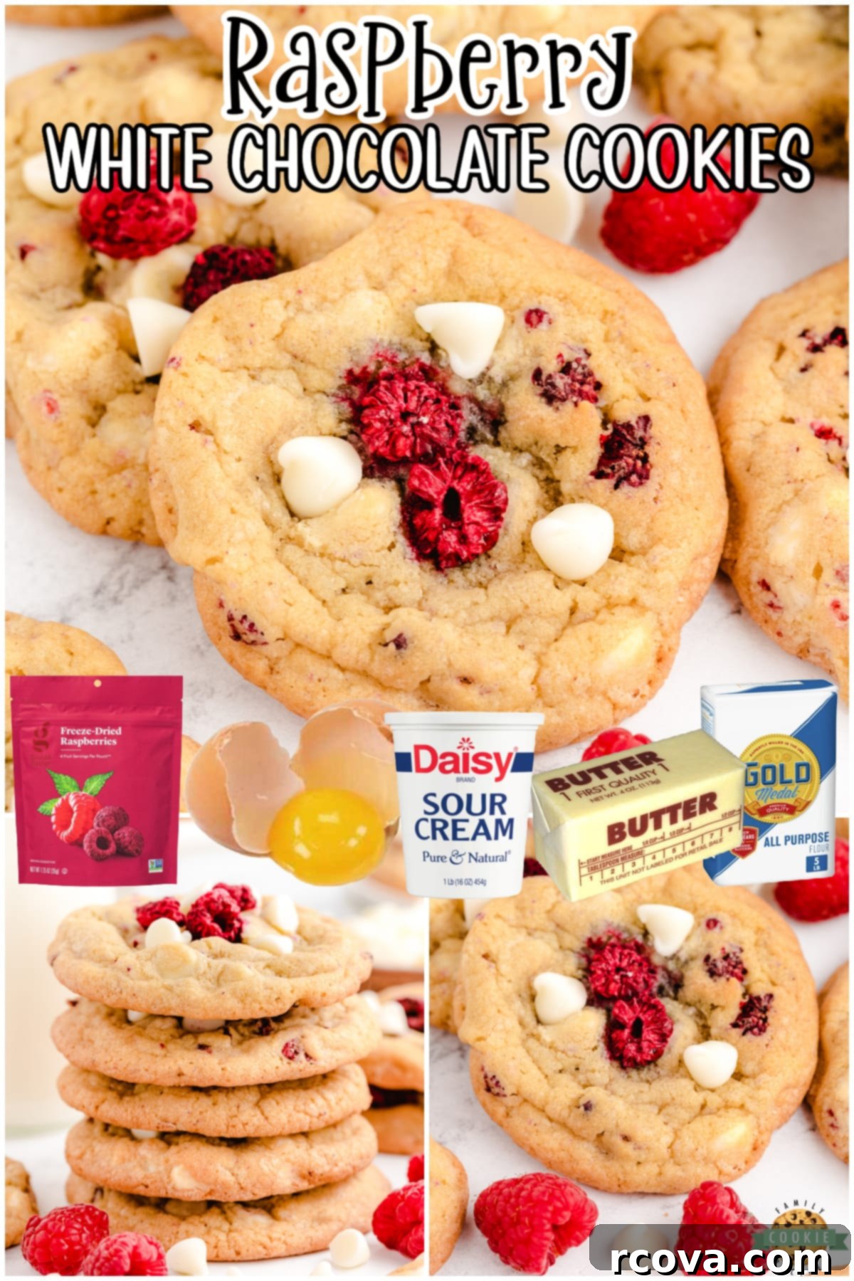 Decadent Raspberry White Chocolate Cookies 6 Raspberry White Chocolate Cookies are soft & buttery cookies packed with white chocolate chips and raspberries! These incredible white chocolate chip cookies have fantastic flavor, buttery crisp edges & bright raspberries throughout.
