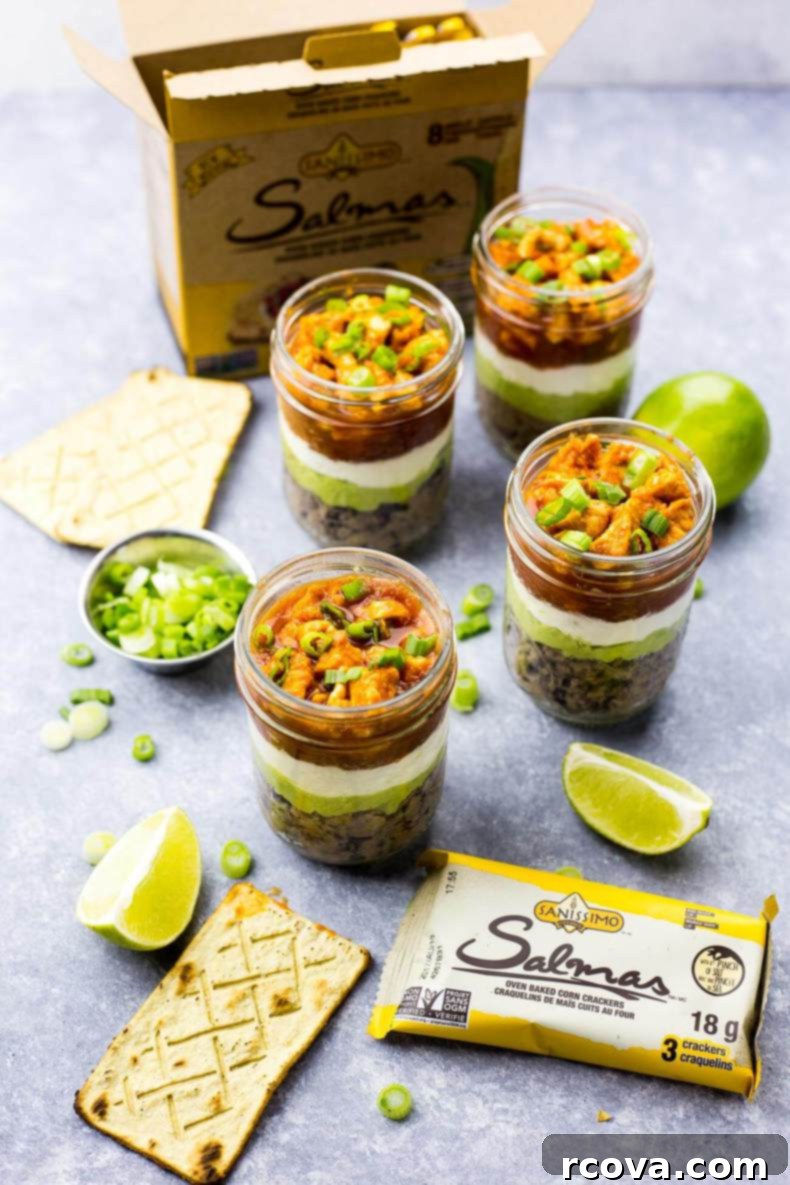 Party-Perfect Stacked Buffalo Chicken Dip Jars 7 Another view of the Mini Buffalo Chicken Salsa Dip Jars, highlighting their appetizing appearance.