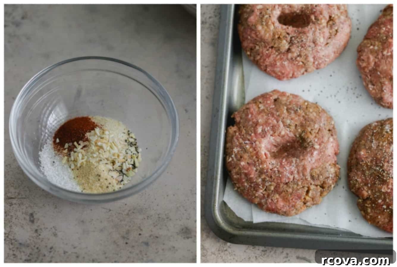 Flawless Grilled Beef Burgers 4 Raw beef burger patties seasoned with spices, ready for grilling