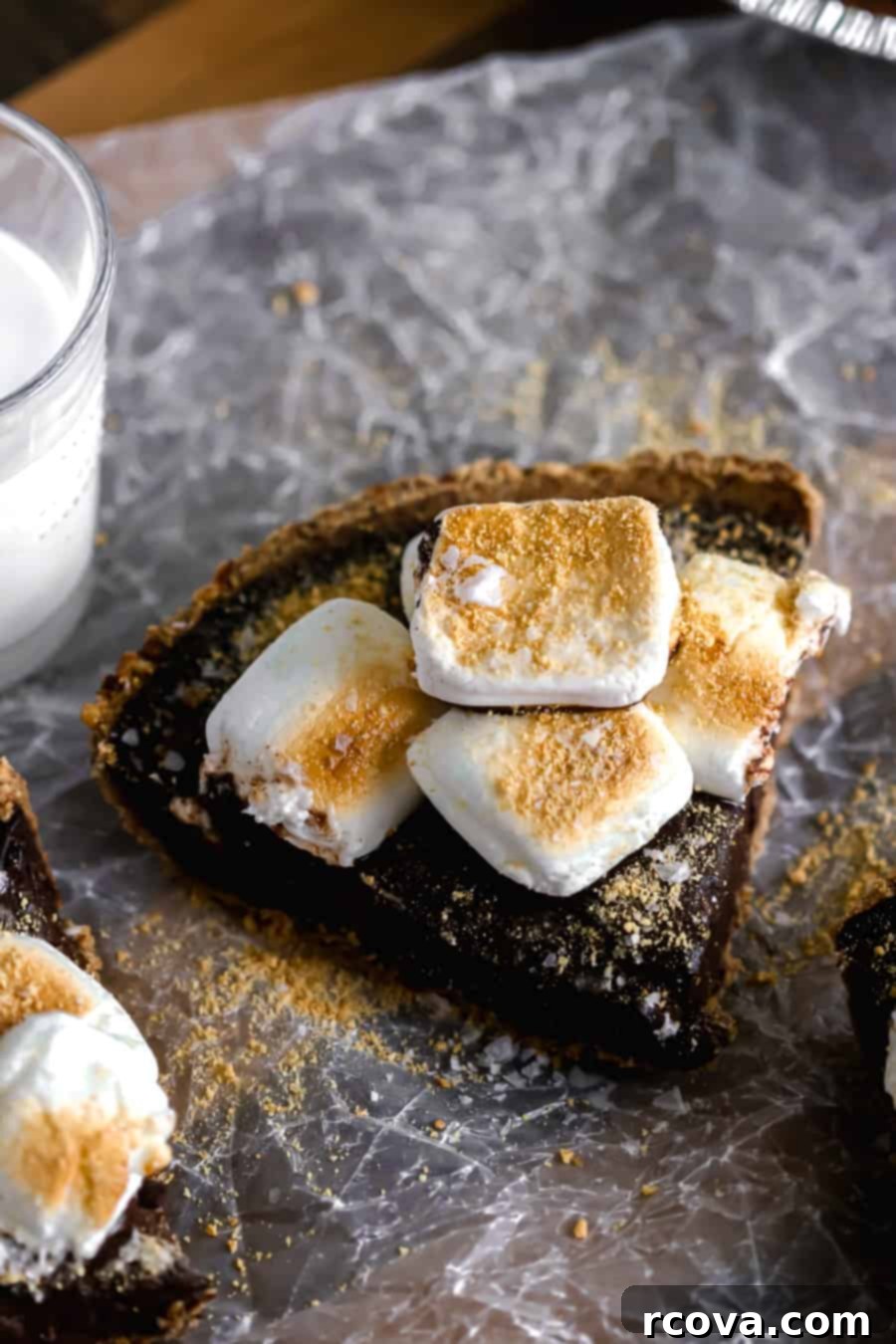 S'mores Pie 2 S'mores Pie, a decadent chocolate dessert with toasted marshmallows