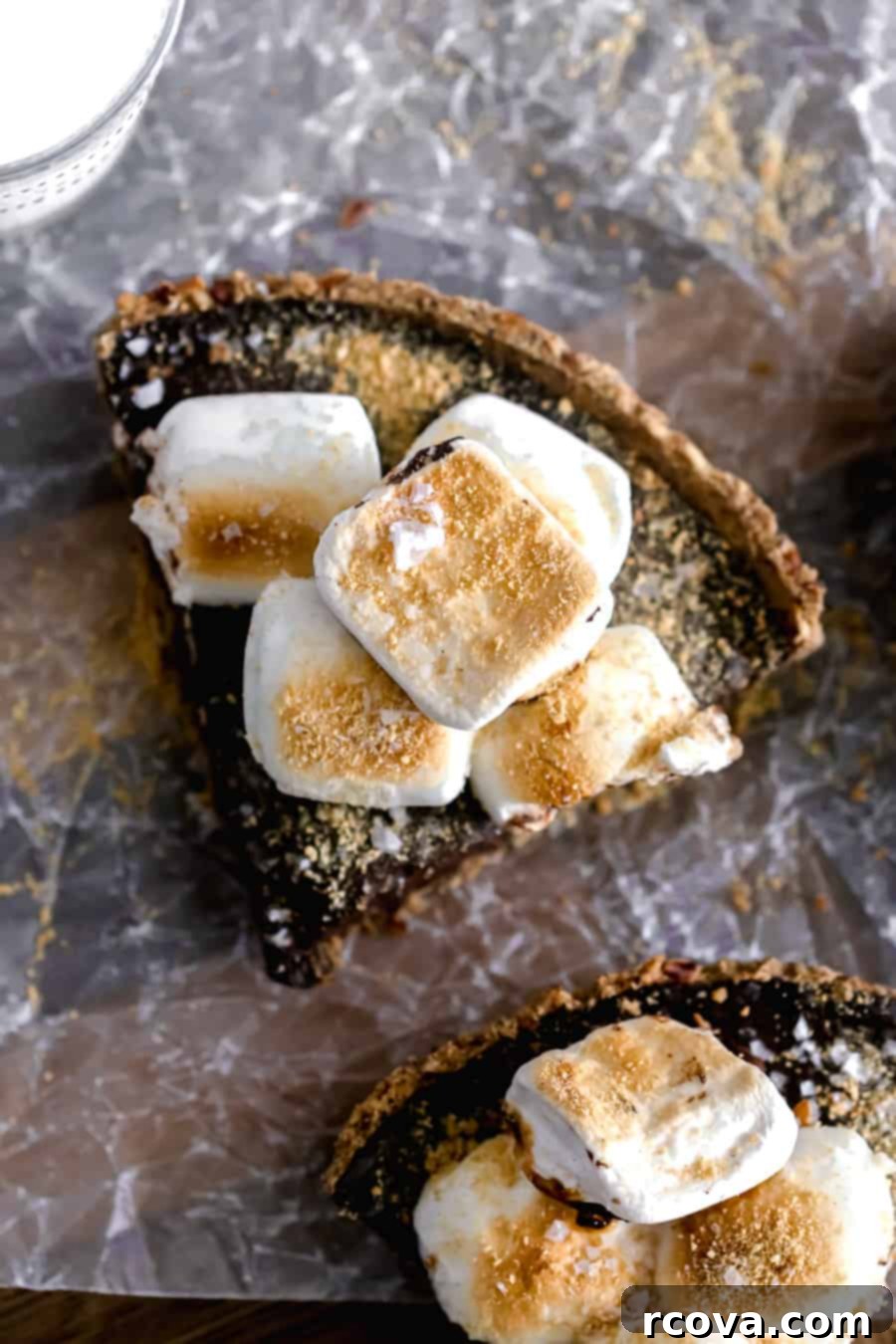 S'mores Pie 5 A slice of s'mores pie on a white plate
