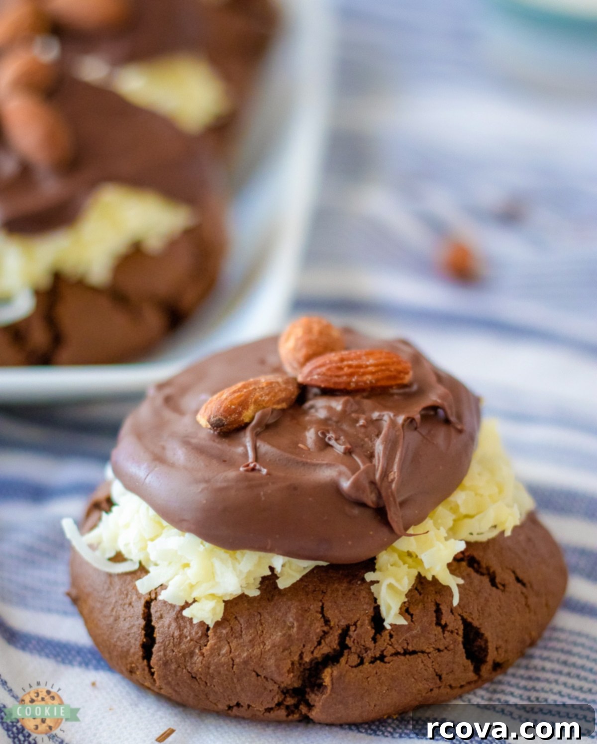 Artisan Almond Joy Cookies 3 Decadent Bakery Style Almond Joy Cookies with a thick coconut topping