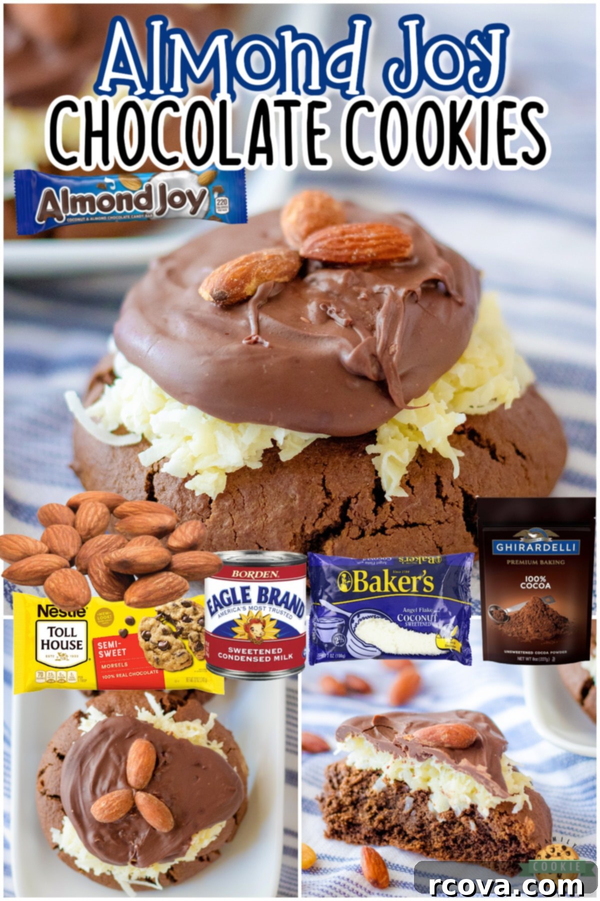 Artisan Almond Joy Cookies 6 Bakery Style Almond Joy Cookies: thick, chewy chocolate cookies with creamy coconut, chocolate & almonds