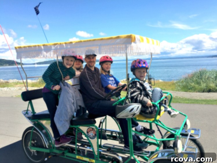 Gooey Graham Cracker S'mores Cookies 11 A family enjoying a surrey bike ride along a scenic waterfront path.