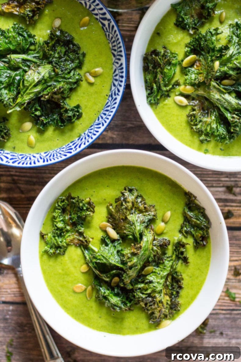 30 Festive Green Recipes for St Patricks Day 23 Green Goddess Vegan Broccoli Soup + Kale Chips