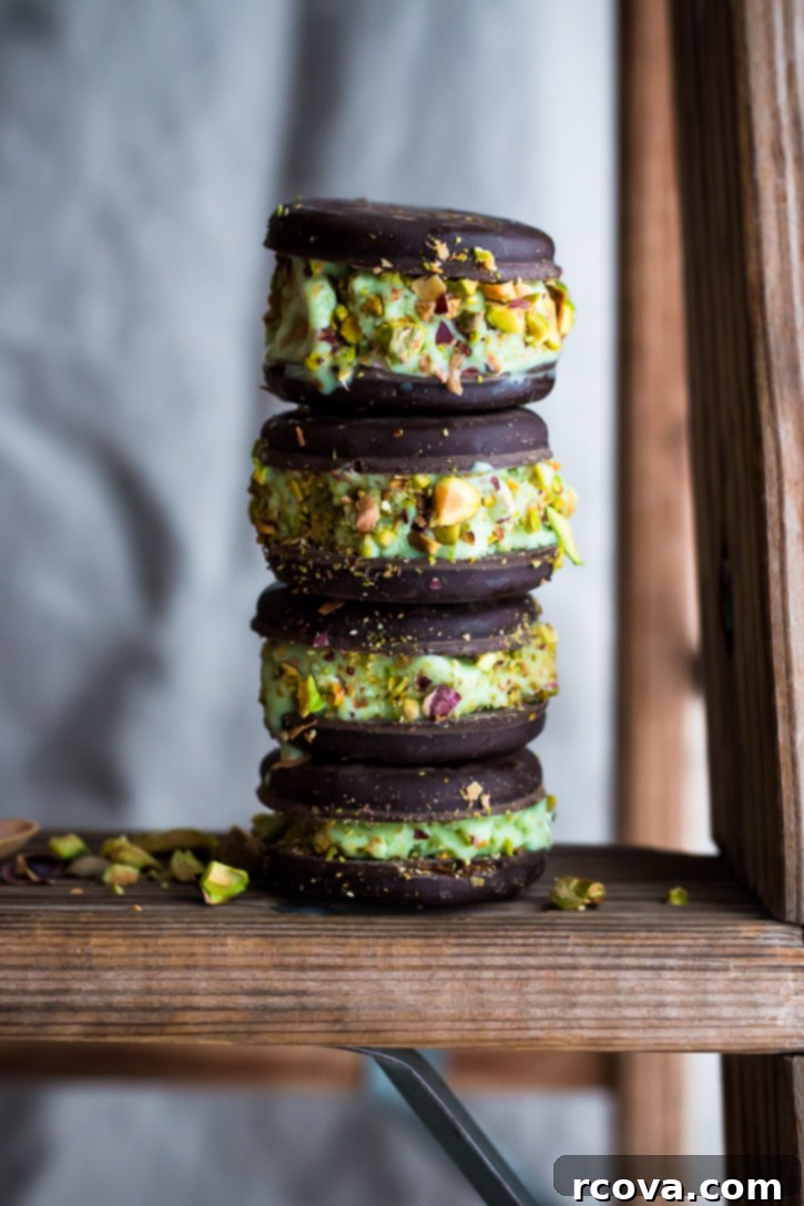 30 Festive Green Recipes for St Patricks Day 25 Pistachio Ice Cream Sandwiches with Thin Mint Cookies via Meg is Well