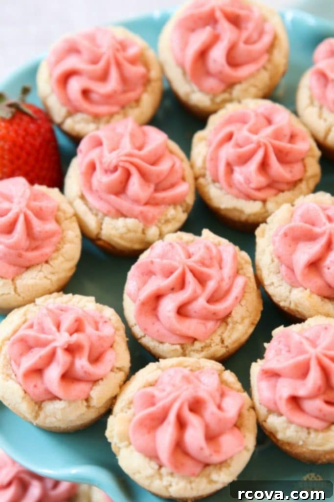 Strawberry Cookie Cup Delights 2 Strawberry Cookie Cups are bite-sized treats made with the best buttercream strawberry frosting ever. Made with fresh strawberries, there just aren't better strawberry cookies than these!