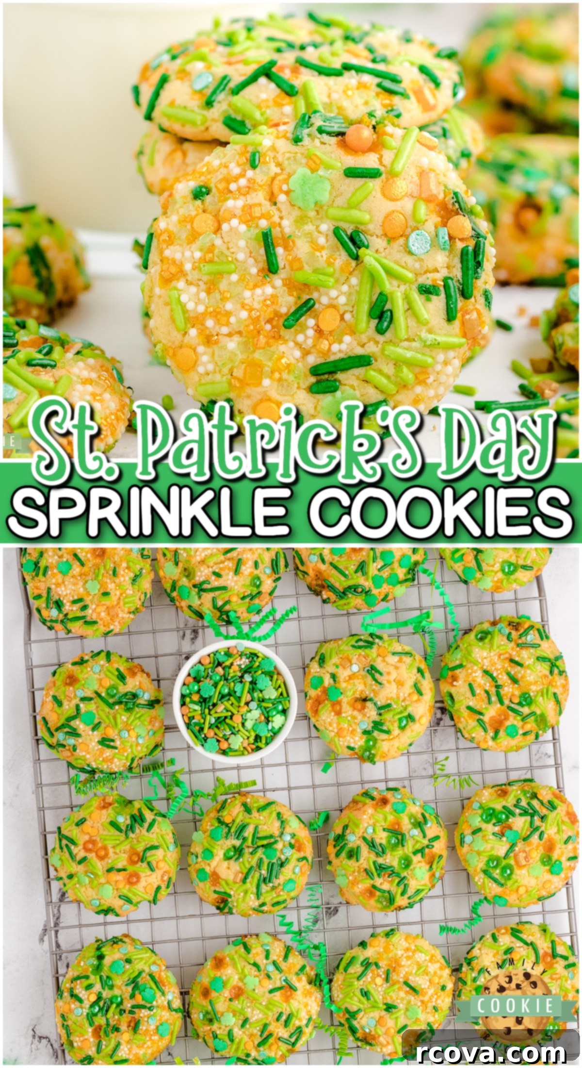 Lucky St. Patrick's Sprinkle Cookies 12 Soft & chewy St. Patrick's Day Sprinkle Cookies made fun & festive with plenty of green! Vanilla pudding cookies rolled in colorful sprinkles, perfect for parties!