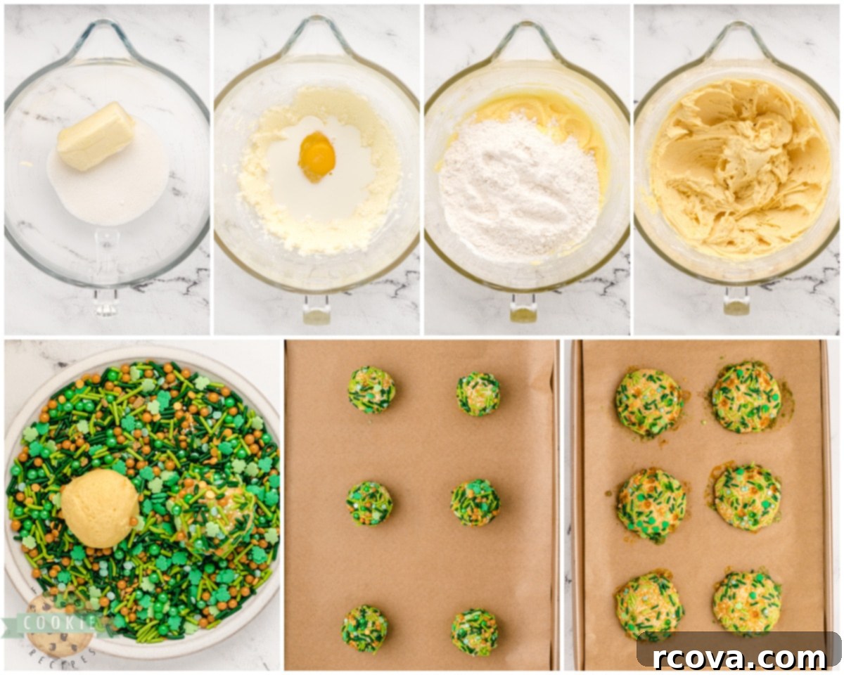 Lucky St. Patrick's Sprinkle Cookies 5 Visual guide on how to make St. Patricks' day sprinkle cookies step-by-step