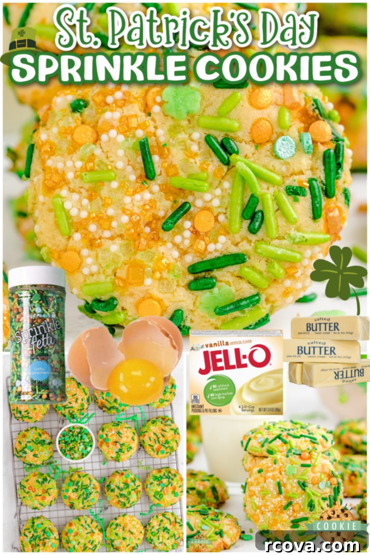 Lucky St. Patrick's Sprinkle Cookies 6 Soft & chewy St. Patrick's Day Sprinkle Cookies made fun & festive with plenty of green! Vanilla pudding cookies rolled in colorful sprinkles, perfect for parties!