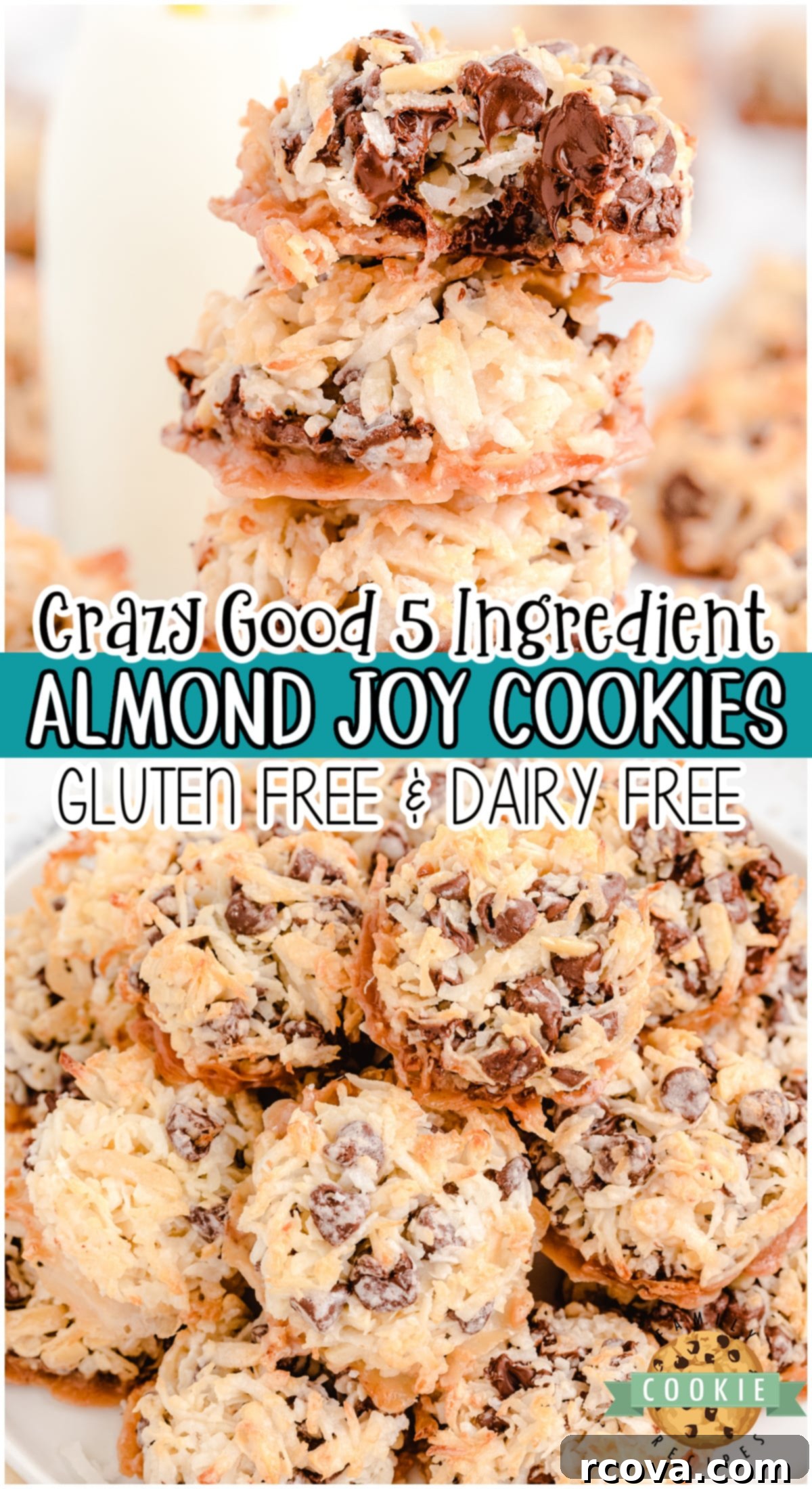 Coconut Almond Bliss Cookies 13 Easy 5 ingredient Almond Joy Cookies are dairy-free and eggless! Simple chocolate coconut cookies made in minutes, with common ingredients, that everyone goes crazy over!