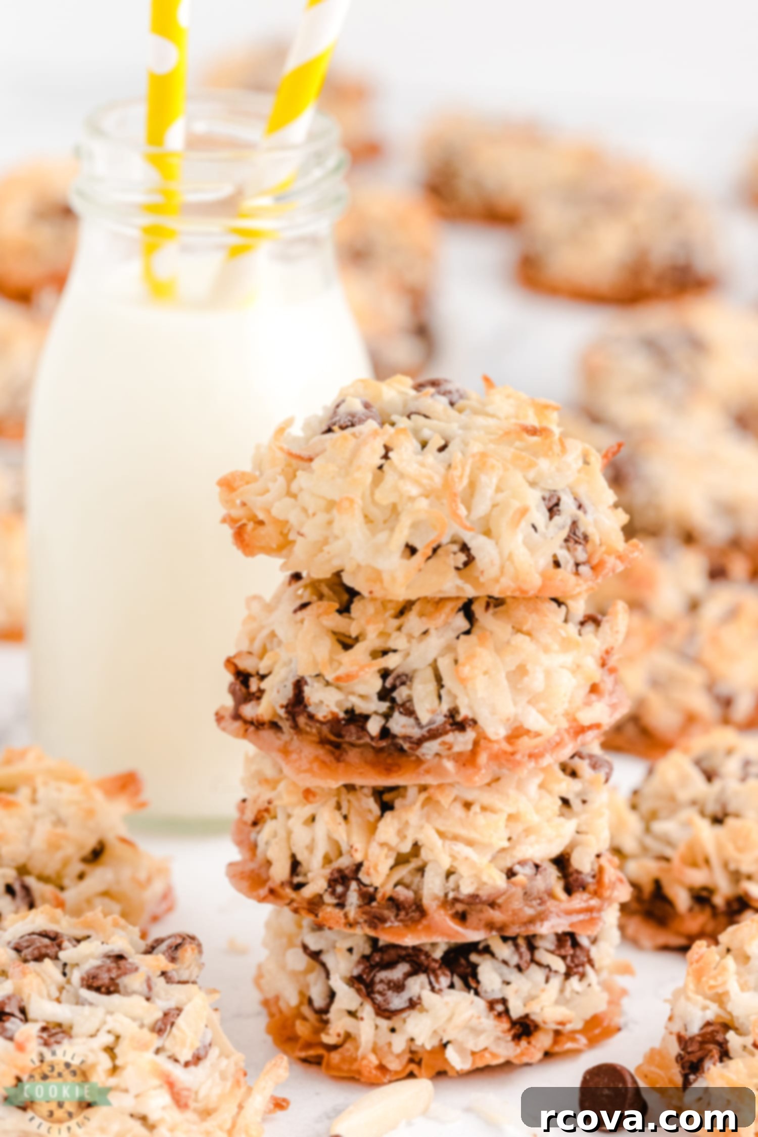 Coconut Almond Bliss Cookies 4 stack of almond joy cookies