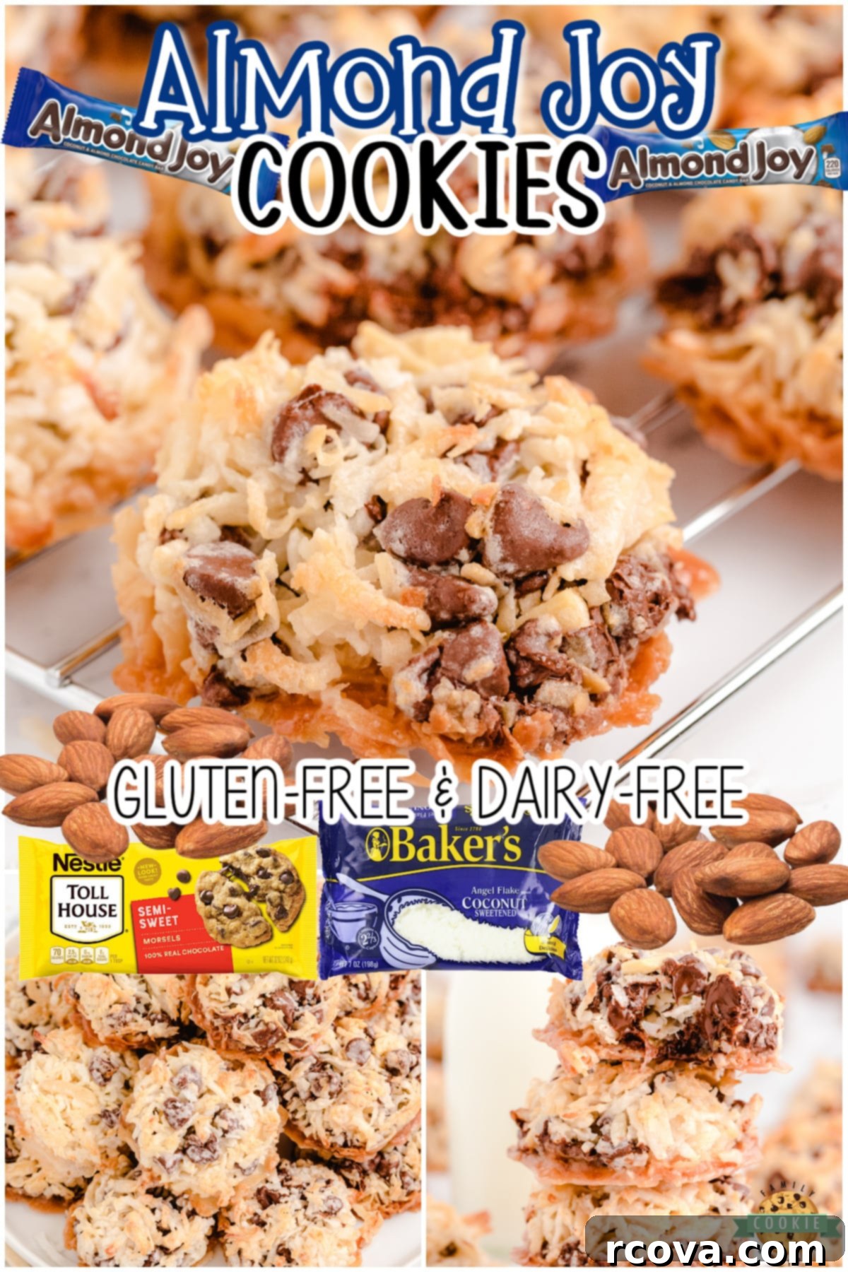 Coconut Almond Bliss Cookies 8 Easy 5 ingredient Almond Joy Cookies are dairy-free and eggless! Simple chocolate coconut cookies made in minutes, with common ingredients, that everyone goes crazy over!