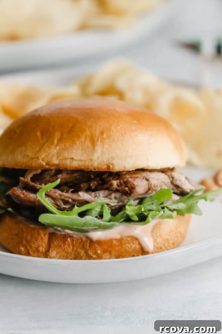 Effortless Slow-Cooker Pulled Lamb Sandwiches 2 Pulled Lamb Sandwich with Homemade Chipotle Mayo and Arugula