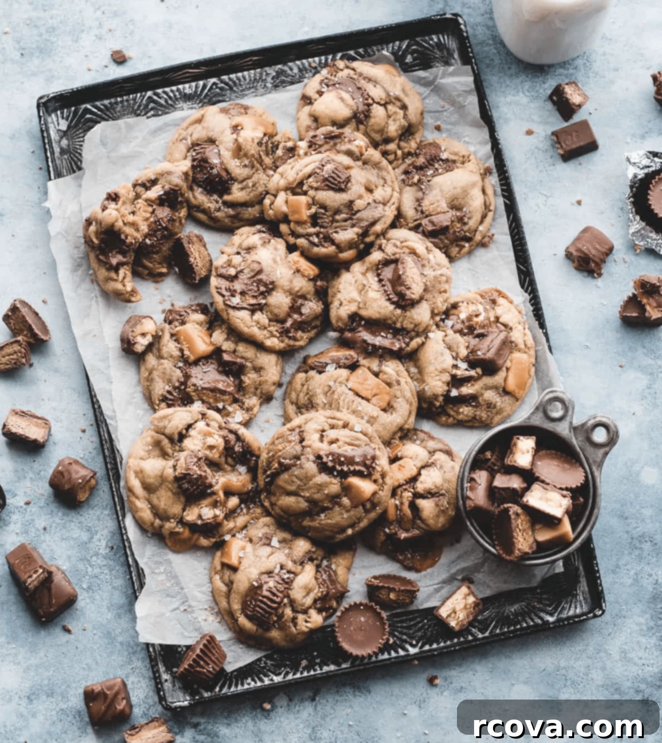 Decadent Candy Bar Cookies 14 Soft and thick Leftover Candy Cookies with various chopped chocolate and caramel candies