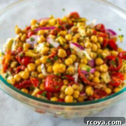 Effortless Mediterranean Chickpea Salad 10 A big bowl of Mediterranean chickpea salad.