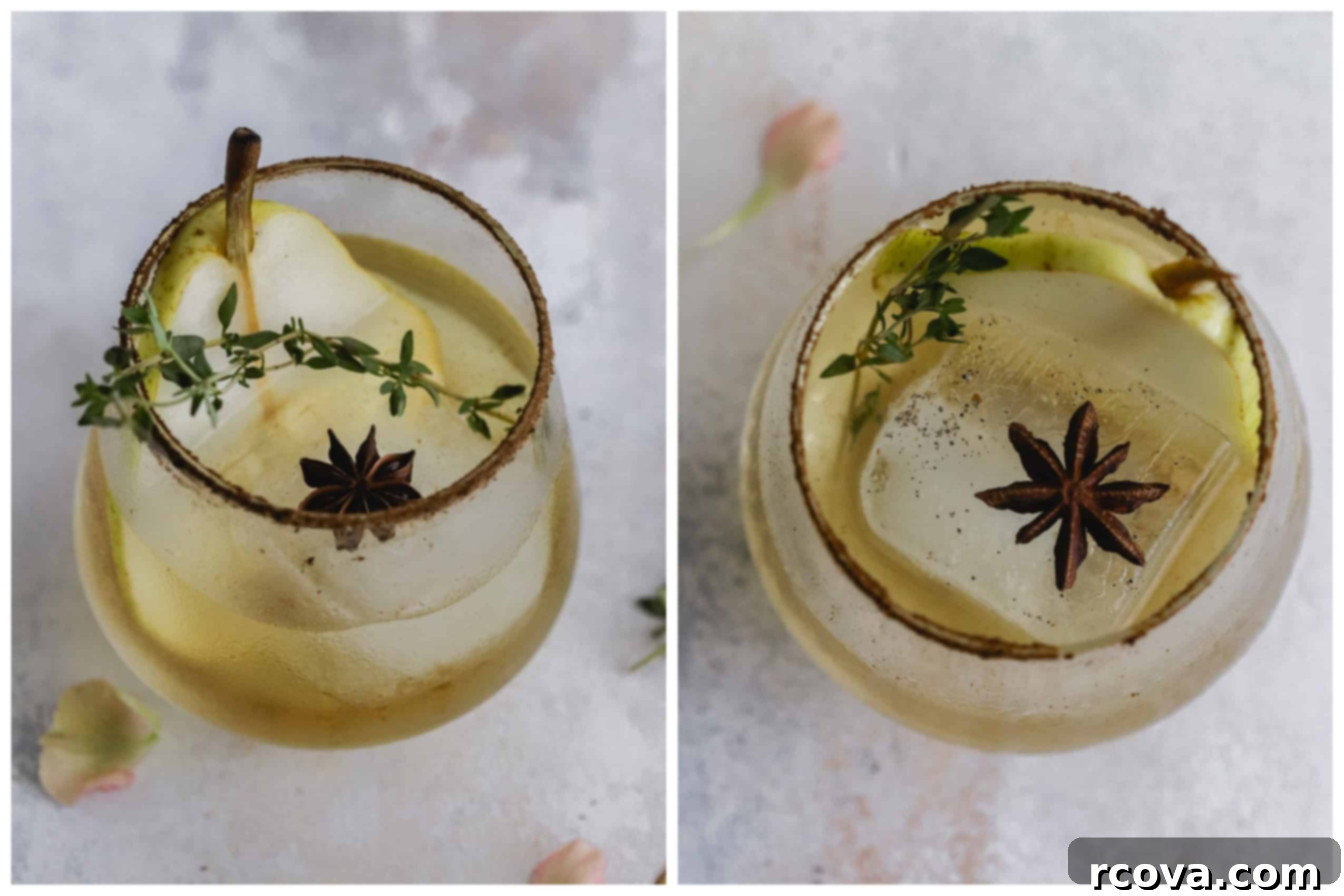 Golden Pear Gin Sparkler 4 Pear Gin Fizz Cocktail with lemon sparkling water