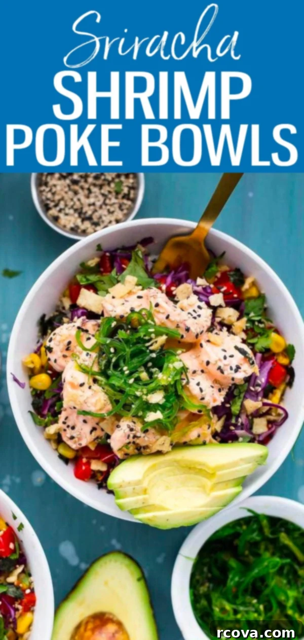 Spicy Creamy Shrimp Poke Delight 11 Enjoy these easy-to-make Creamy Sriracha Shrimp Poke Bowls, packed with protein and fresh ingredients like avocado, seaweed salad, and crunchy wonton strips. A satisfying and customizable recipe for any day of the week!