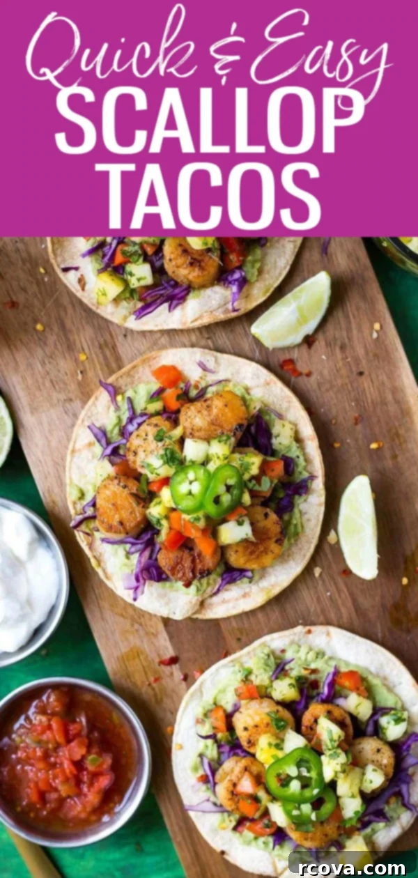Sun Kissed Scallop Tacos with Pineapple Zing 11 Seared Scallop Tacos with Pineapple Salsa are served on corn tortillas with pickled red onions and a delicious cabbage slaw. #scalloptacos #pineapplesalsa