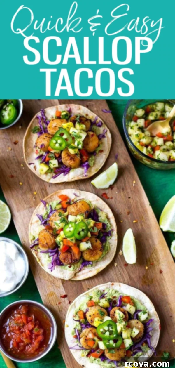 Sun Kissed Scallop Tacos with Pineapple Zing 12 Seared Scallop Tacos with Pineapple Salsa are served on corn tortillas with pickled red onions and a delicious cabbage slaw. #scalloptacos #pineapplesalsa