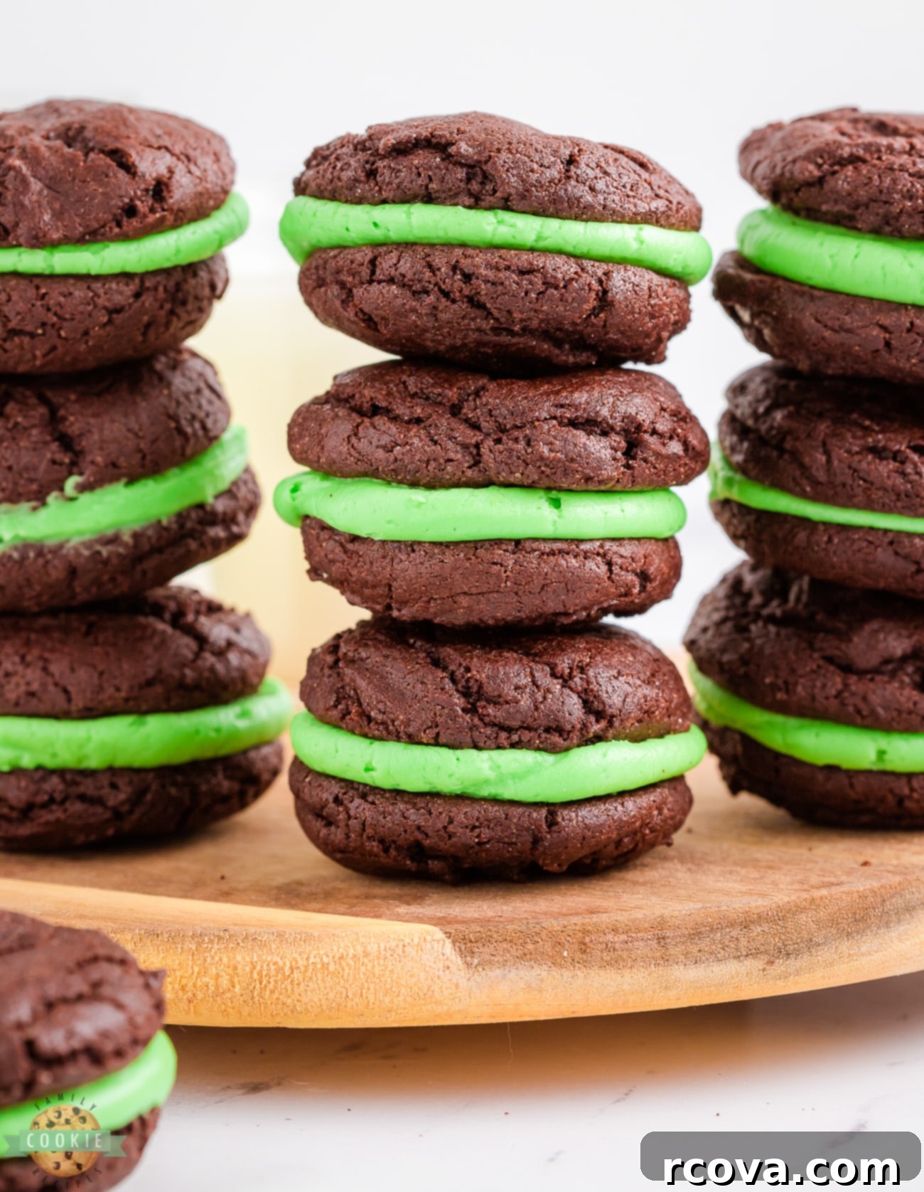 Homemade Mint Oreo Delights 3 stacks of mint oreo cookies made with cake mix