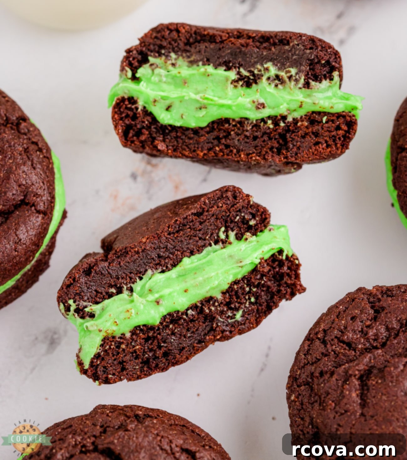 Homemade Mint Oreo Delights 7 mint oreos cut in half