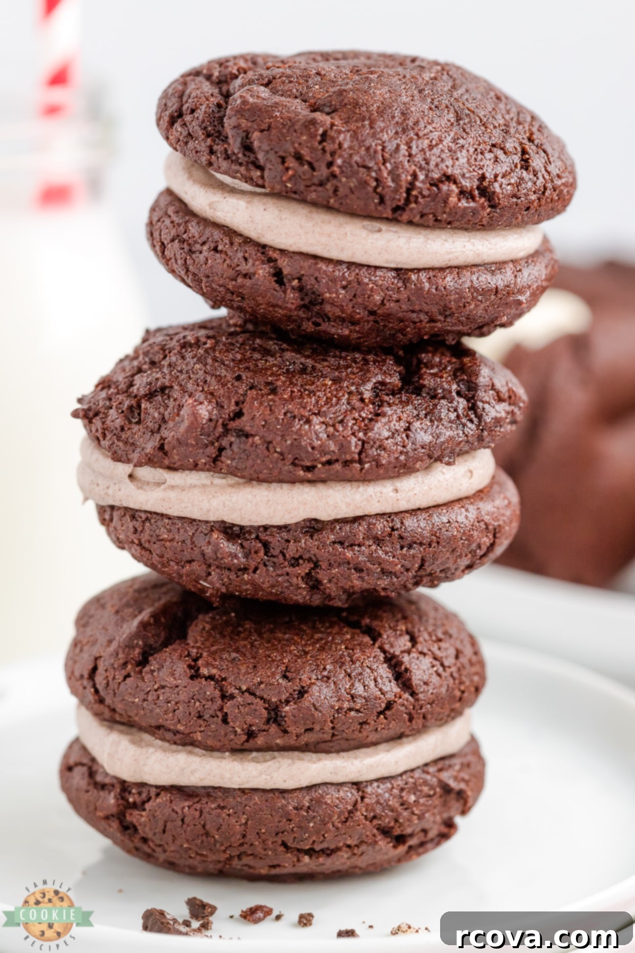 Homemade Oreo Cookies and Cream 7 stack of homemade cake mix oreos