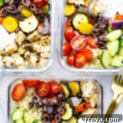 Meal Prep Chicken Souvlaki Bowls 8 Chicken souvlaki bowls with quinoa and fresh vegetables