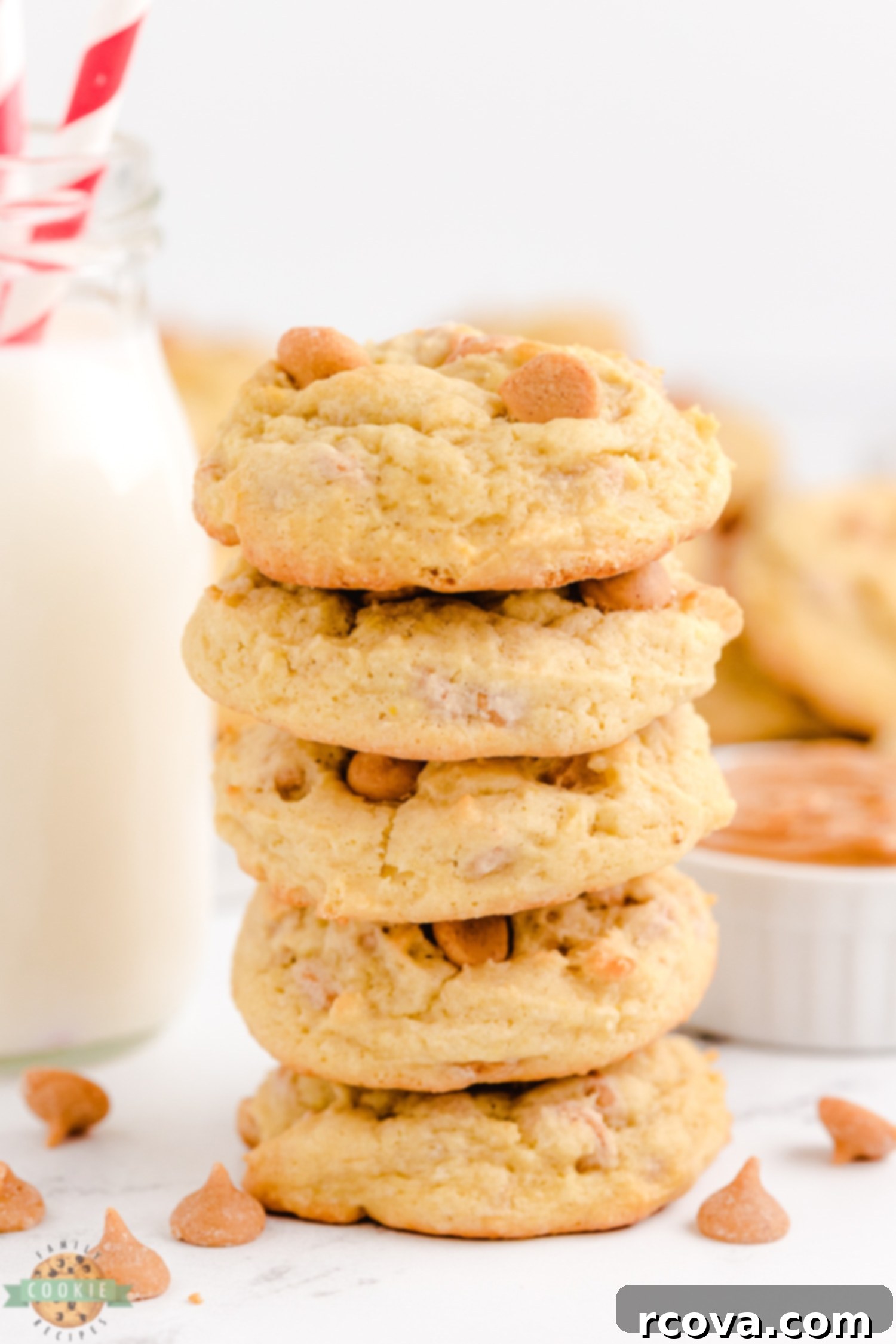 Peanut Butter Banana Bliss Bites 4 A stack of three soft and chewy peanut butter banana cookies, showing their appealing texture.