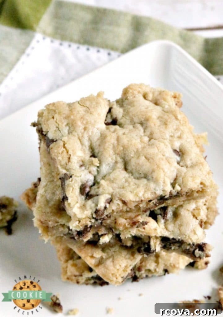 Oatmeal Chocolate Chip Delights 14 Oatmeal Chocolate Chip Cookie Bars are soft, chewy and easy to make when you don't have time to scoop individual cookies! This delicious cookie bar recipe is filled with oats and chocolate chips and comes together in just a few minutes.