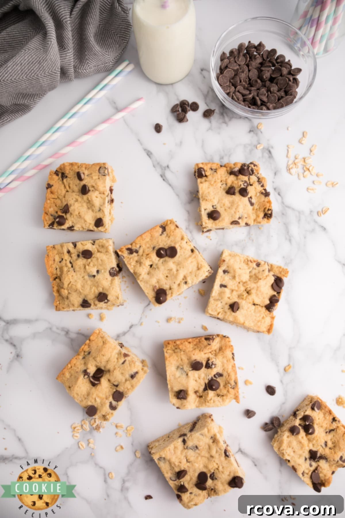 Oatmeal Chocolate Chip Delights 9 A tray of freshly baked Oatmeal Chocolate Chip Bars, glistening with melted chocolate, ready to be enjoyed.