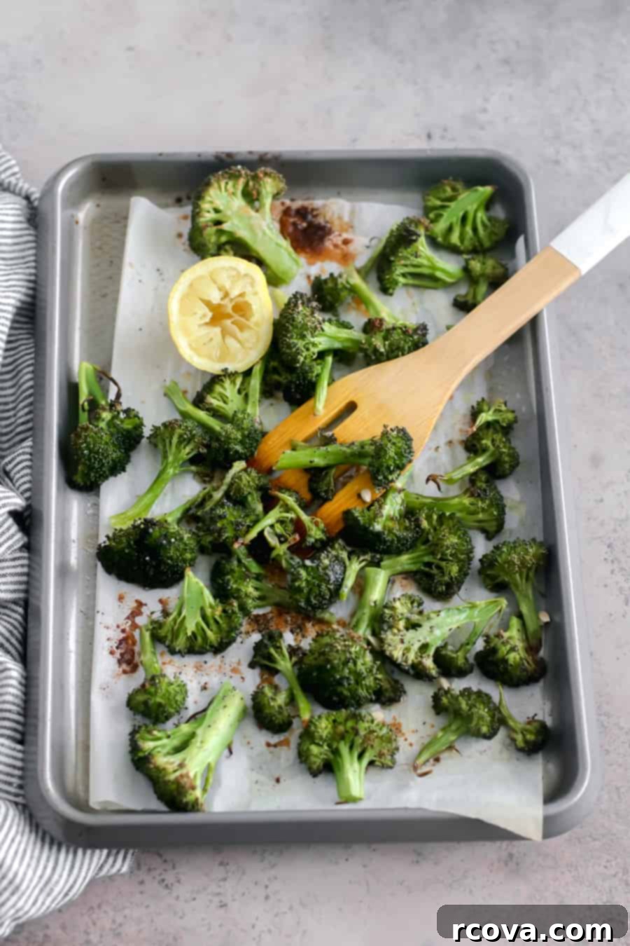 The Easiest Oven-Roasted Broccoli 4 finished crispy oven roasted broccoli with lemon