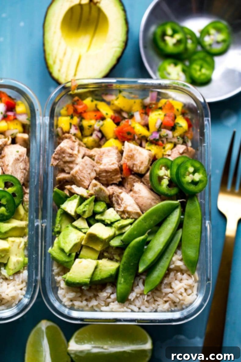 Island Jerk Chicken Rice Bowls 2 These Meal Prep Jerk Chicken Rice Bowls are the most delicious Caribbean-inspired lunch idea with mango salsa, avocado, jalapenos and brown rice!