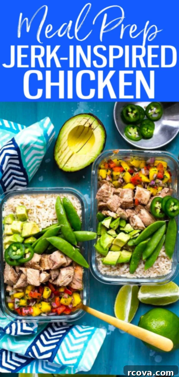 Island Jerk Chicken Rice Bowls 11 These Jerk-Inspired Chicken Rice Bowls are the most delicious meal prep lunch idea with mango salsa, homemade jerk marinade and brown rice. #jerkchicken #mealprep