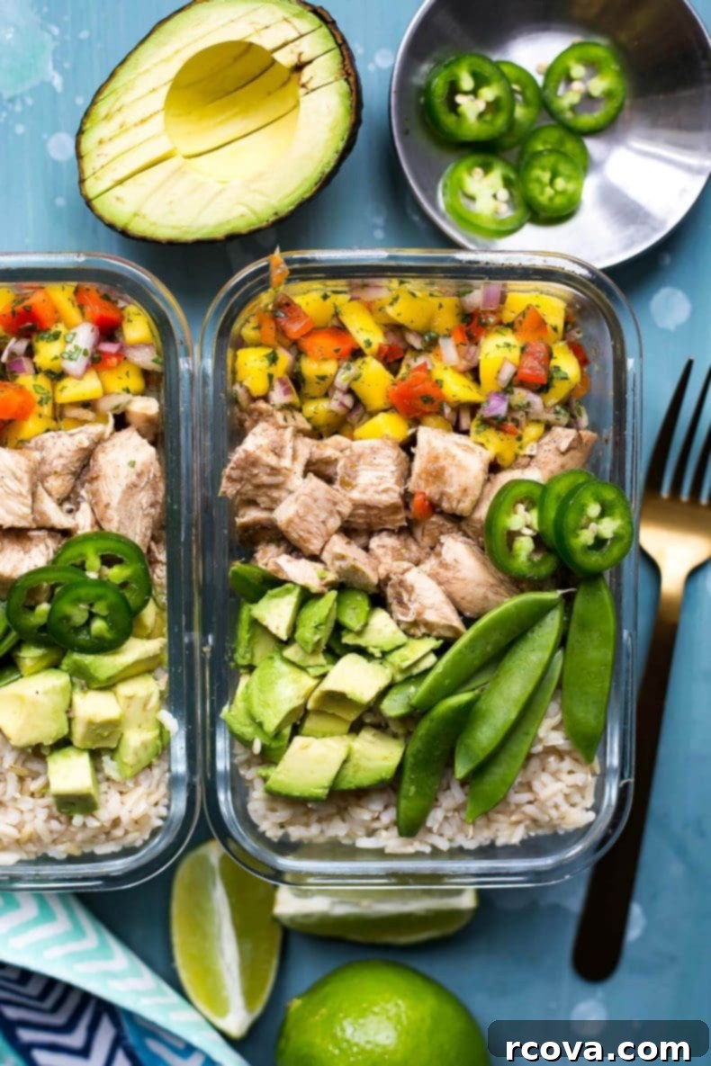 Island Jerk Chicken Rice Bowls 7 These Meal Prep Jerk Chicken Rice Bowls are the most delicious Caribbean-inspired lunch idea with mango salsa, avocado, jalapenos and brown rice!