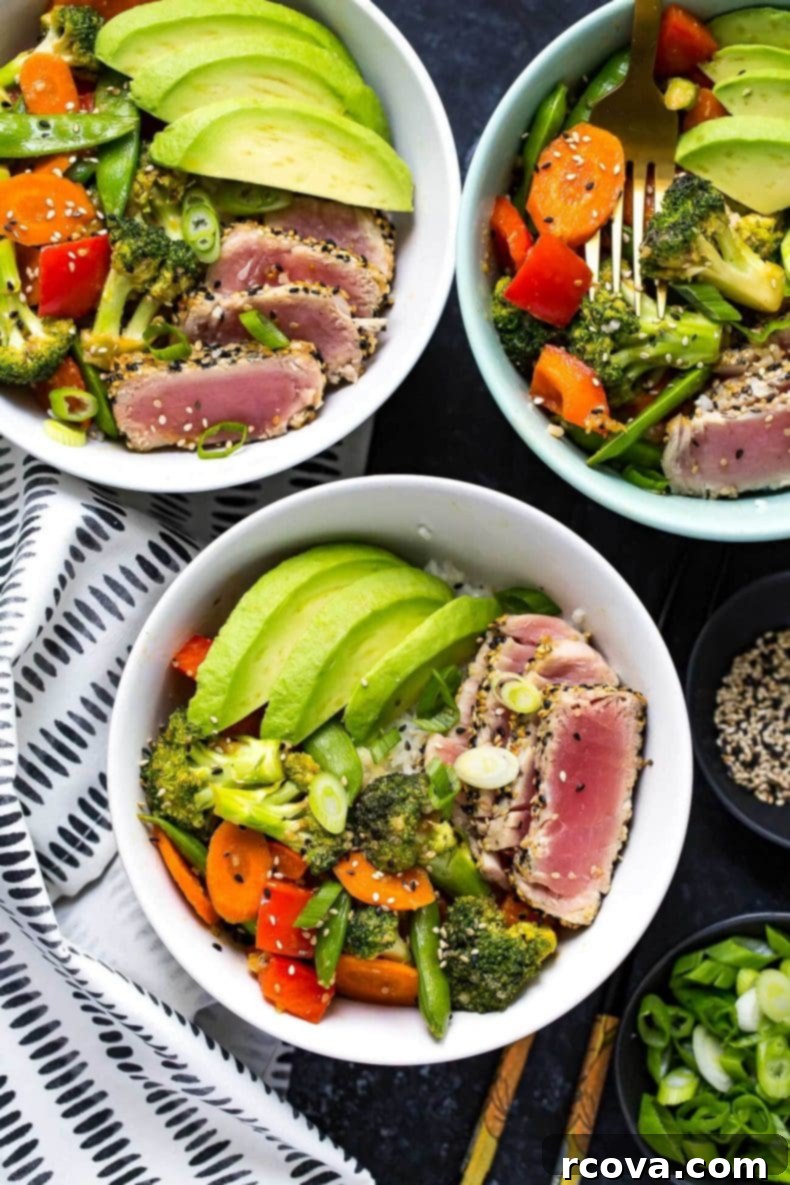 Golden Miso Sesame Tuna Bowls 2 Miso Sesame Tuna Rice Bowls
