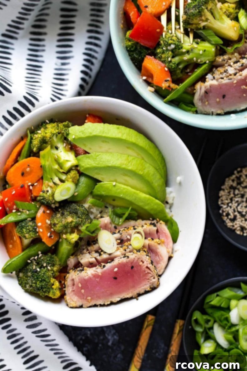 Golden Miso Sesame Tuna Bowls 4 Miso Sesame Tuna Rice Bowls