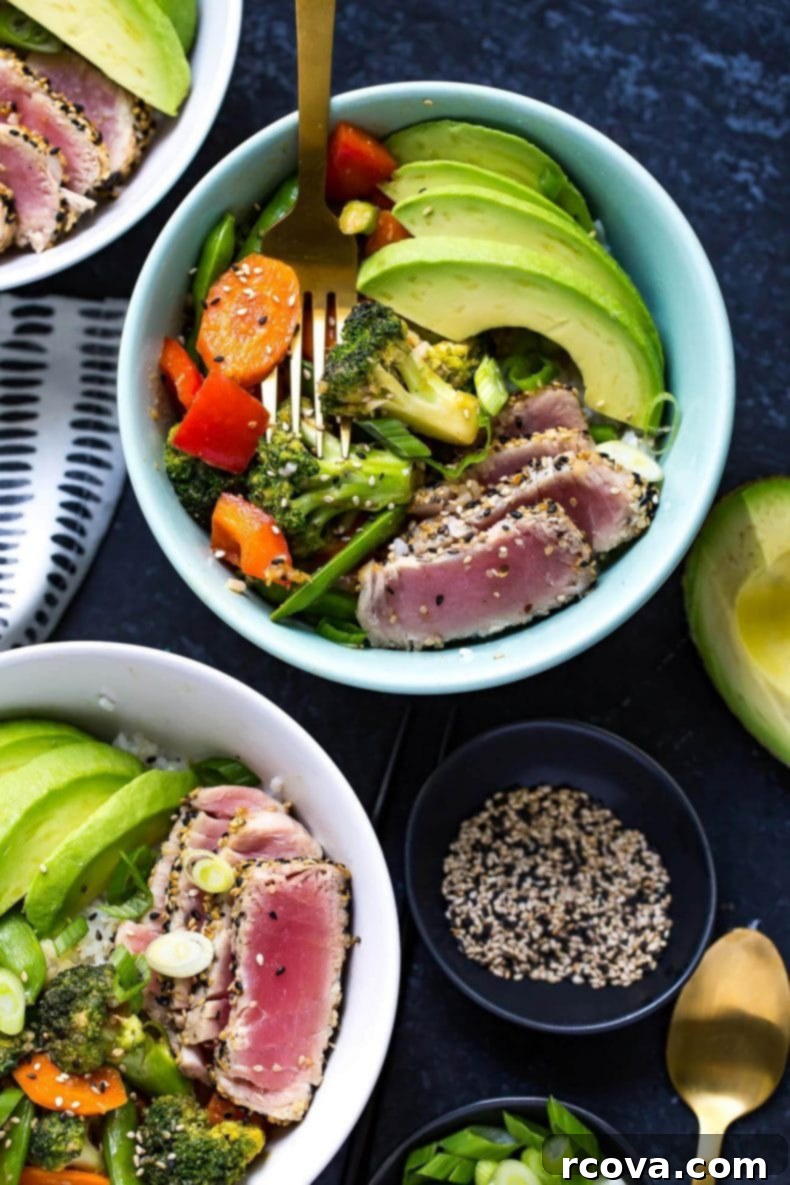 Golden Miso Sesame Tuna Bowls 5 Miso Sesame Tuna Rice Bowls