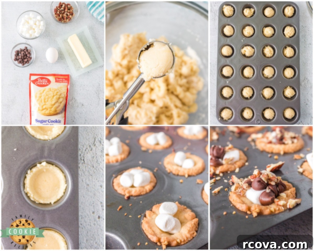 Decadent Rocky Road Cookie Cups 4 ingredients laid out for making rocky road cookie cups