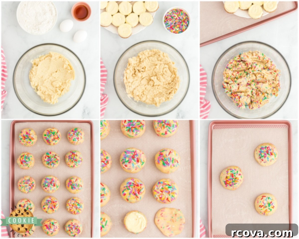 Cheesecake-Filled Funfetti Cookie Delights 4 how to make cheesecake stuffed cookies