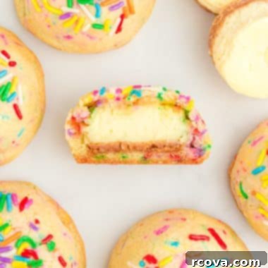 Cheesecake-Filled Funfetti Cookie Delights 8 cheesecake stuffed birthday cookies