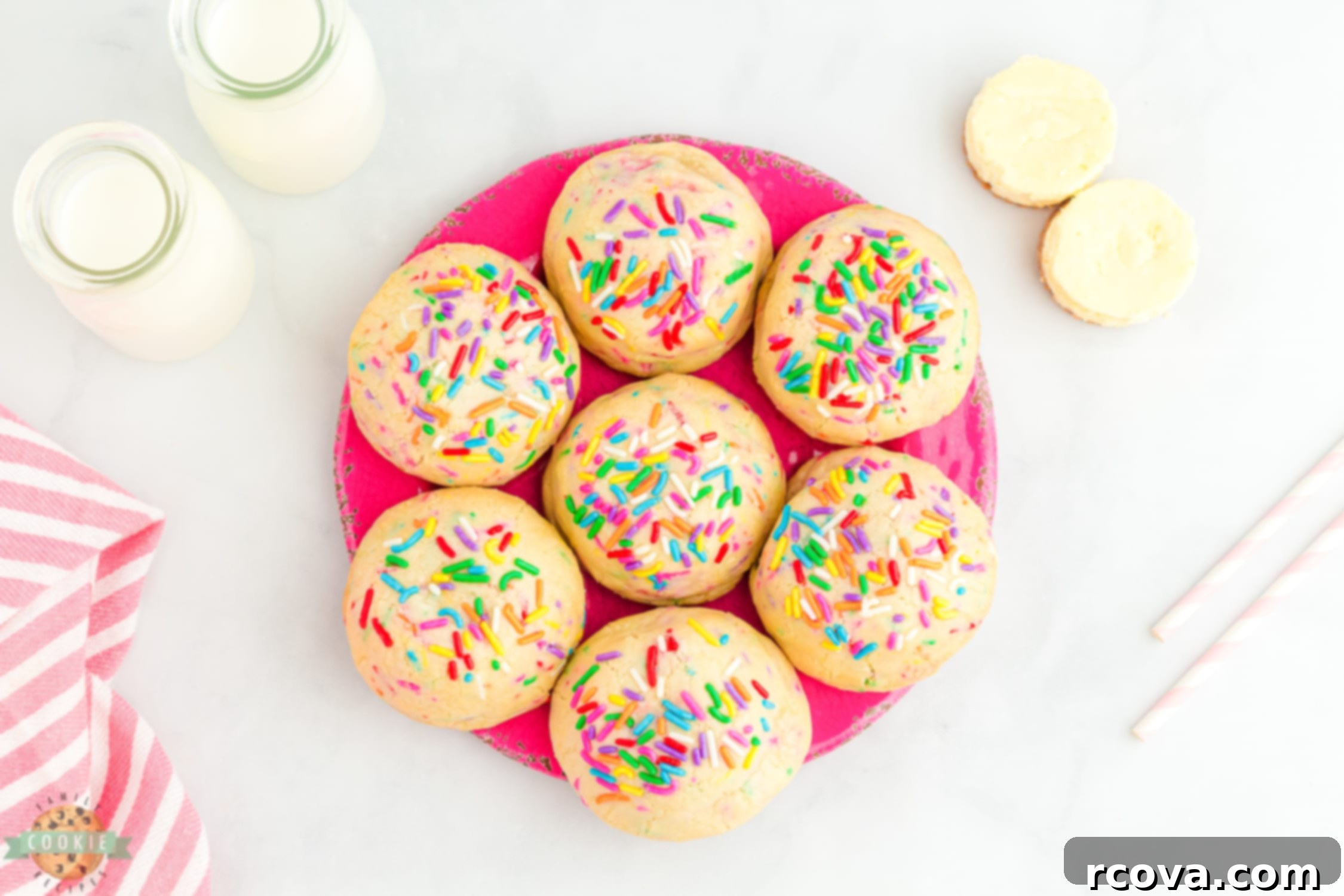 Cheesecake-Filled Funfetti Cookie Delights 10 pink tray of cheesecake stuffed funfetti cookies