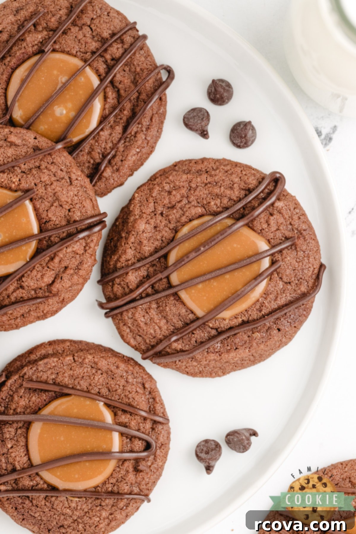 Decadent Caramel Brownie Thumbprint Cookies 11 Close-up of caramel brownie thumbprint cookies ready to be served.