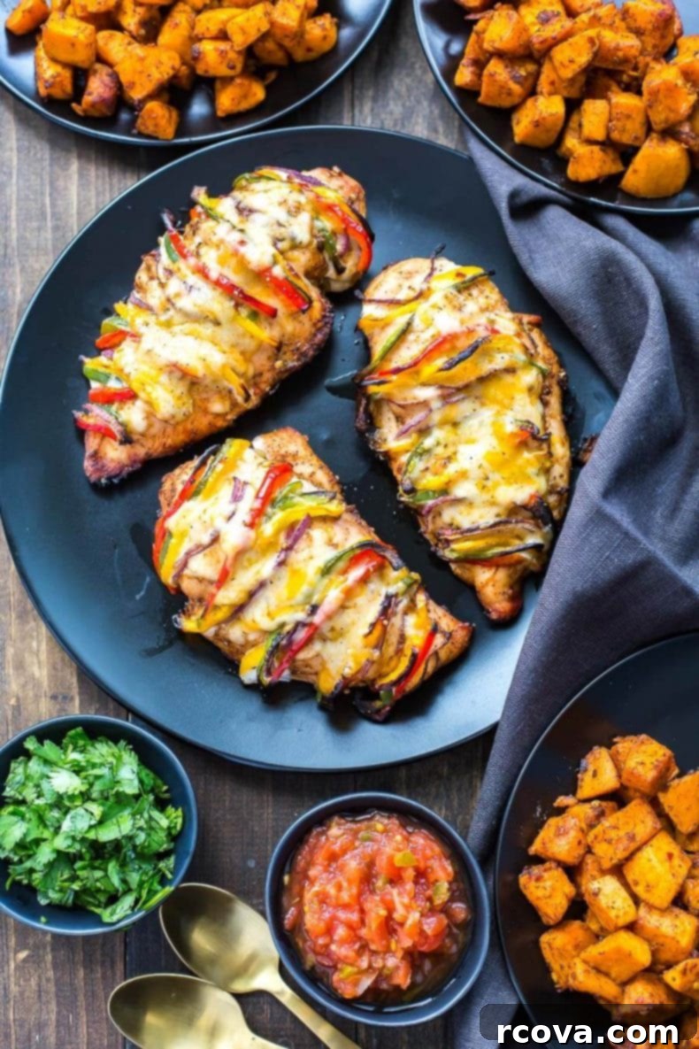 Hasselback Fiesta Chicken with Smoky Fajita Filling 6 Grilled Hassleback Fajita Stuffed Chicken, showcasing the beautifully golden-brown chicken