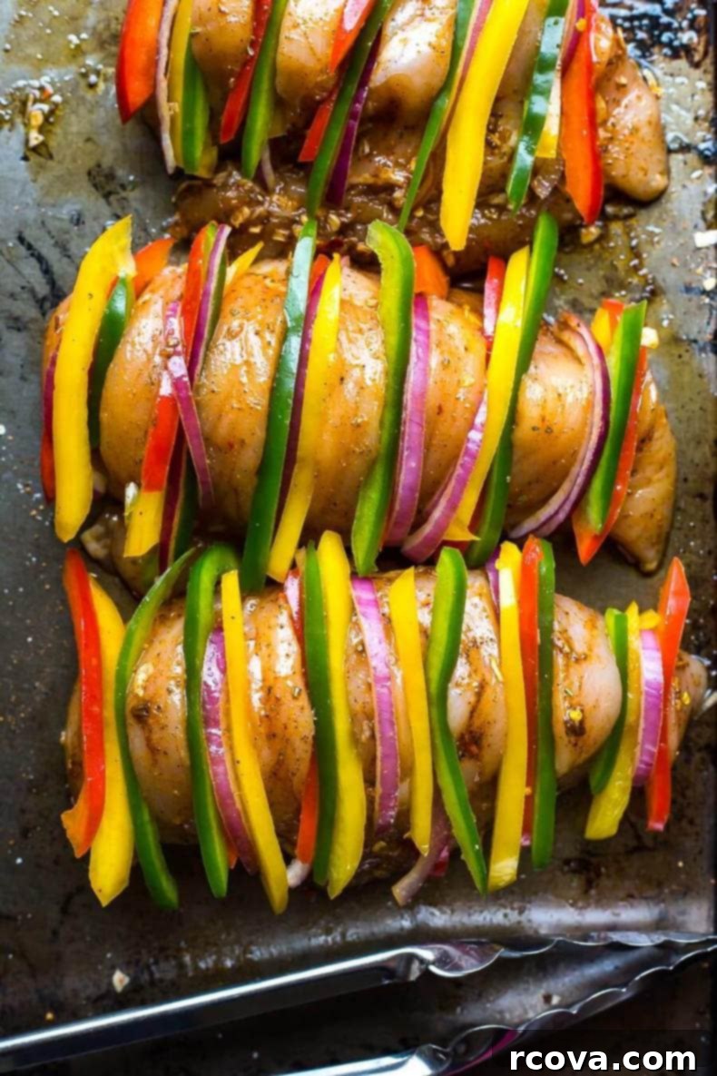 Hasselback Fiesta Chicken with Smoky Fajita Filling 7 Overhead shot of Hasselback Fajita Stuffed Chicken, showing a perfectly cooked meal