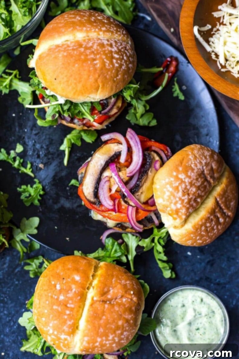 Vibrant Mediterranean Portobello Beef Burgers 8 Stacked Mediterranean Portobello Beef Burgers