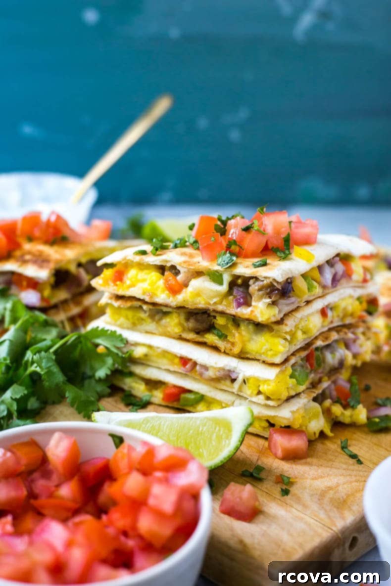 Weekend Prep Tex Mex Breakfast Quesadillas 7 Close-up of a Tex Mex breakfast quesadilla with visible fillings
